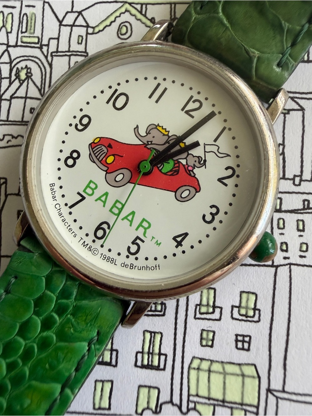 Babar Vintage Wristwatch with Green Leather Strap Avronel Exclusif